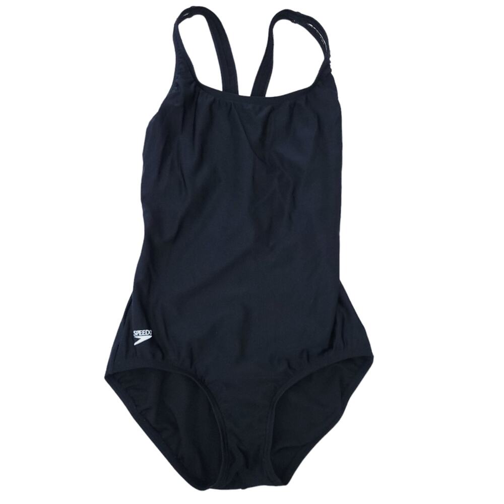 Speedo One Piece Competitive Bathing Suit Size 10 Black Solid Swimsuit